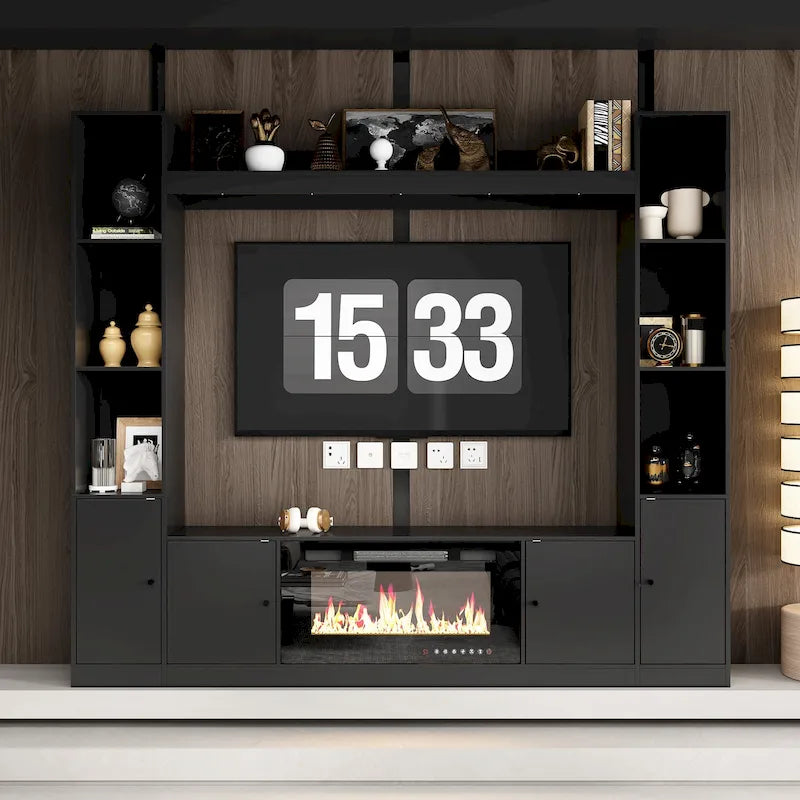 Meuble TV avec cheminée encastrable – Meuble multimédia élégant