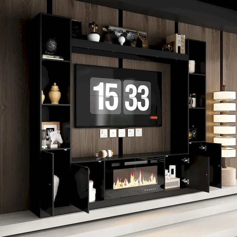 Meuble TV avec cheminée encastrable – Meuble multimédia élégant