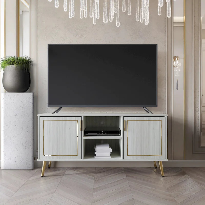 Meuble TV console CraftPorch élégant, moderne, pieds en métal doré