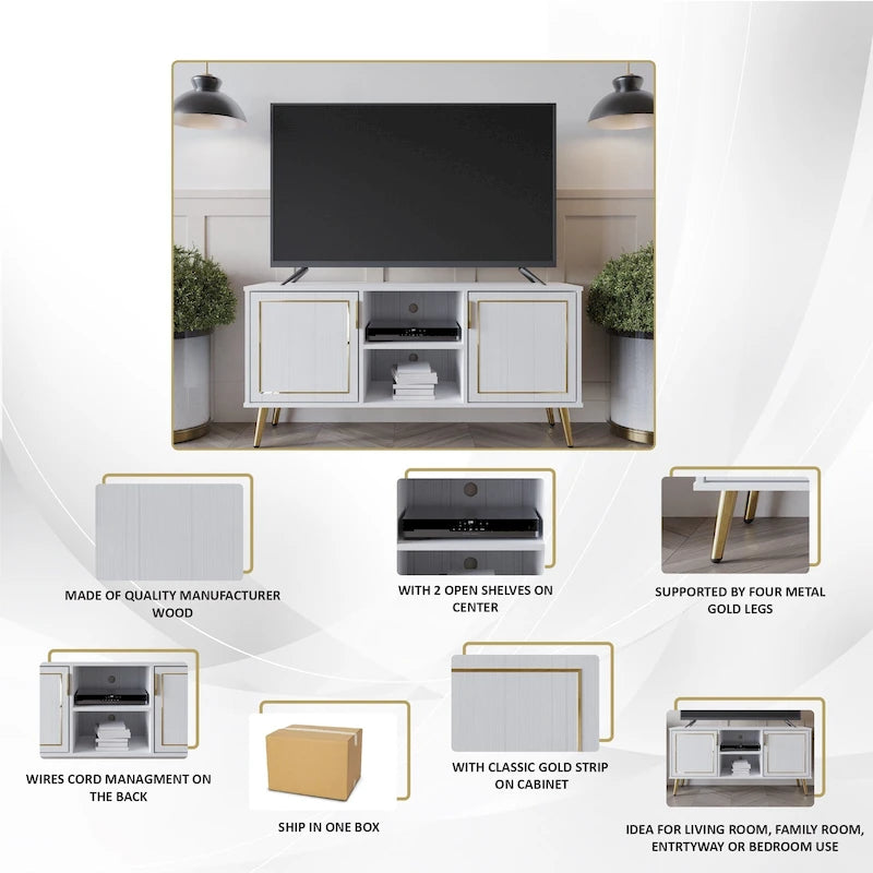Meuble TV console CraftPorch élégant, moderne, pieds en métal doré