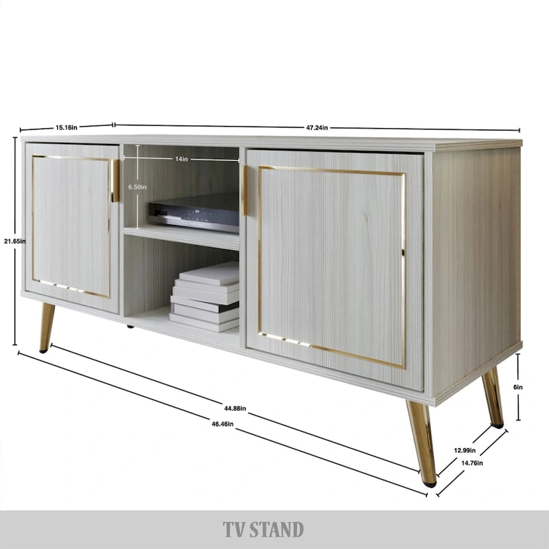 Meuble TV console CraftPorch élégant, moderne, pieds en métal doré