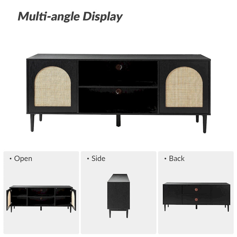Uirico Modern Rattan TV Stand Entertainment Centers with Push-to-Open Doors by HULALA HOME