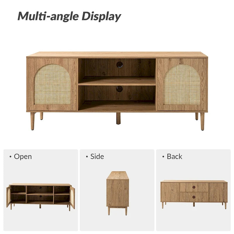 Uirico Modern Rattan TV Stand Entertainment Centers with Push-to-Open Doors by HULALA HOME