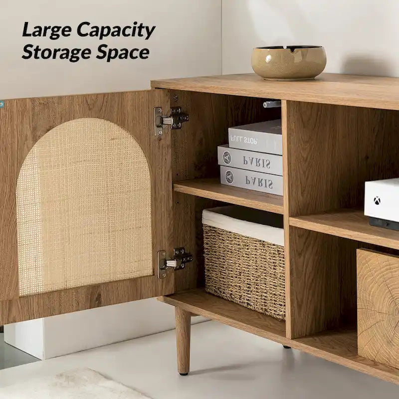 Uirico Modern Rattan TV Stand Entertainment Centers with Push-to-Open Doors by HULALA HOME