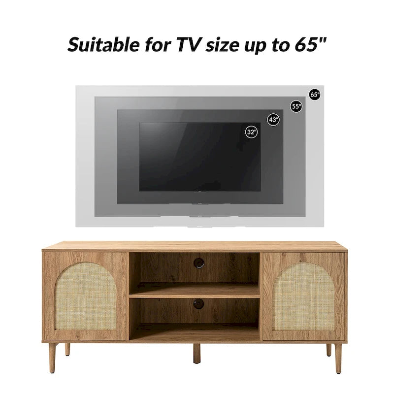 Uirico Modern Rattan TV Stand Entertainment Centers with Push-to-Open Doors by HULALA HOME