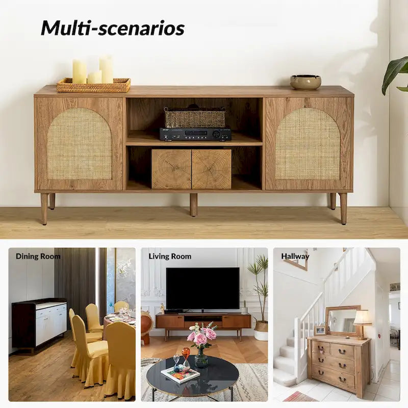 Uirico Modern Rattan TV Stand Entertainment Centers with Push-to-Open Doors by HULALA HOME