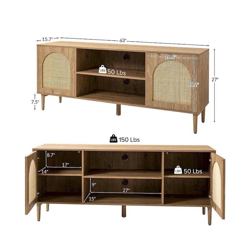 Uirico Modern Rattan TV Stand Entertainment Centers with Push-to-Open Doors by HULALA HOME
