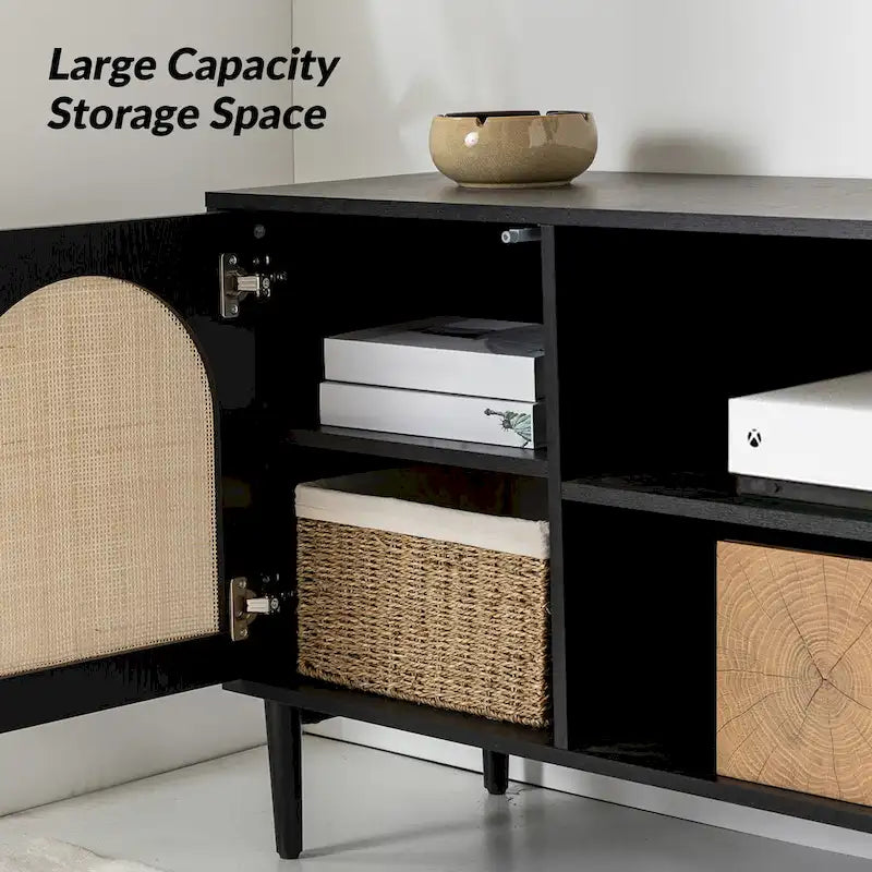 Uirico Modern Rattan TV Stand Entertainment Centers with Push-to-Open Doors by HULALA HOME