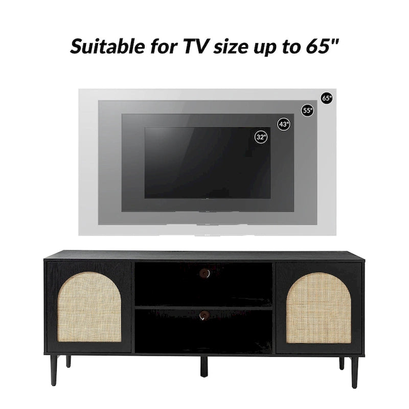 Uirico Modern Rattan TV Stand Entertainment Centers with Push-to-Open Doors by HULALA HOME