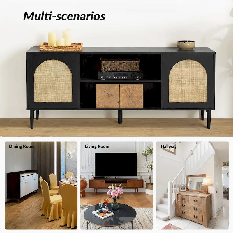Uirico Modern Rattan TV Stand Entertainment Centers with Push-to-Open Doors by HULALA HOME