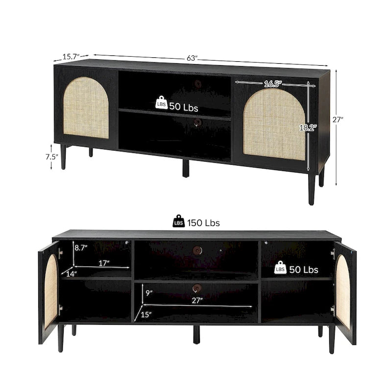 Uirico Modern Rattan TV Stand Entertainment Centers with Push-to-Open Doors by HULALA HOME