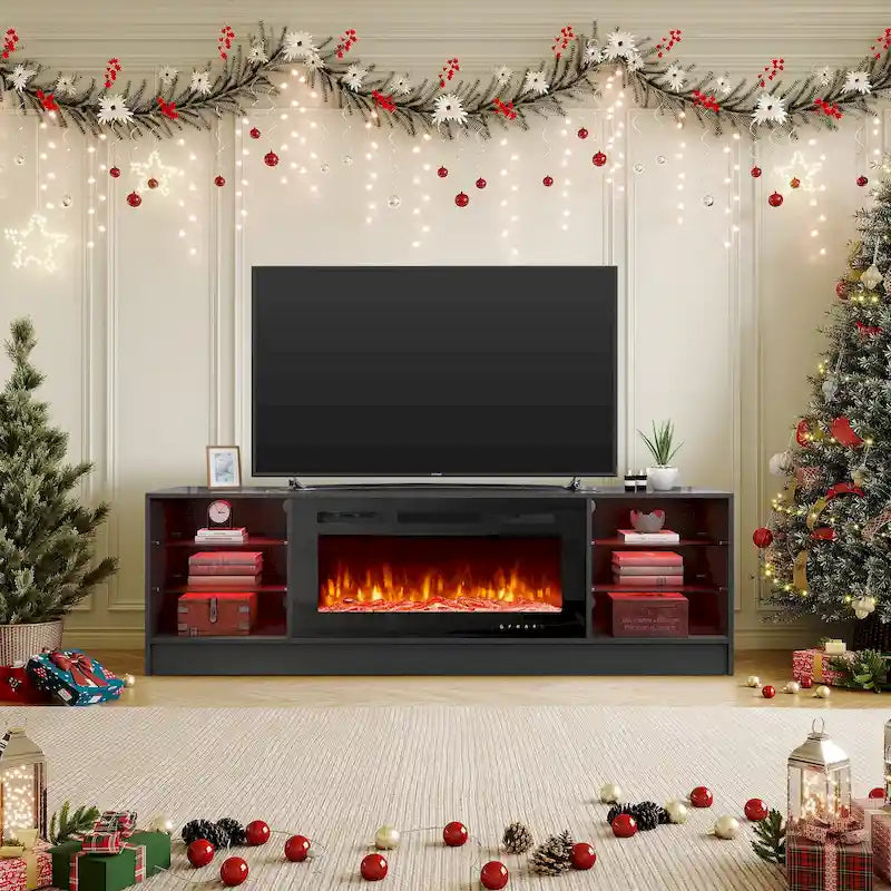 Meuble TV électrique de 36 po avec foyer, centre de divertissement et console TV pour téléviseurs jusqu'à 80 po, chauffage d'appoint moderne pour salon
