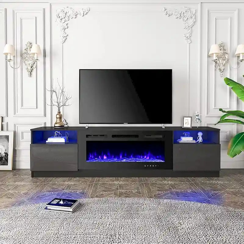 Meuble TV électrique de 36 po avec foyer, centre de divertissement et console TV pour téléviseurs jusqu'à 80 po, chauffage d'appoint moderne pour salon
