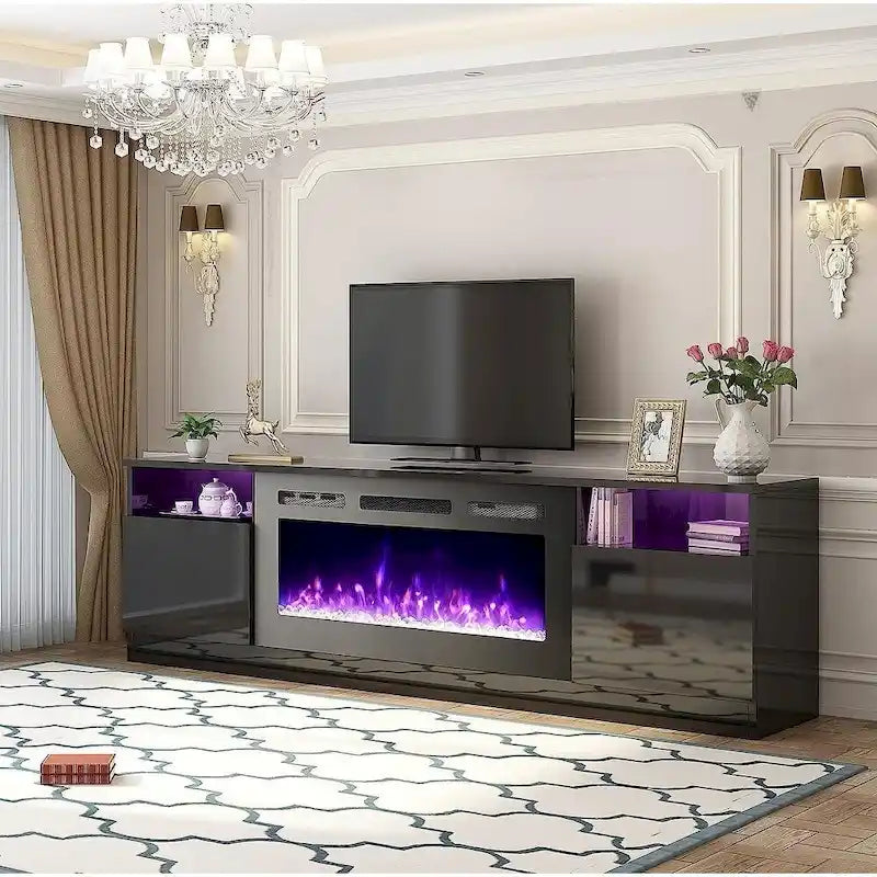 Meuble TV électrique de 36 po avec foyer, centre de divertissement et console TV pour téléviseurs jusqu'à 80 po, chauffage d'appoint moderne pour salon