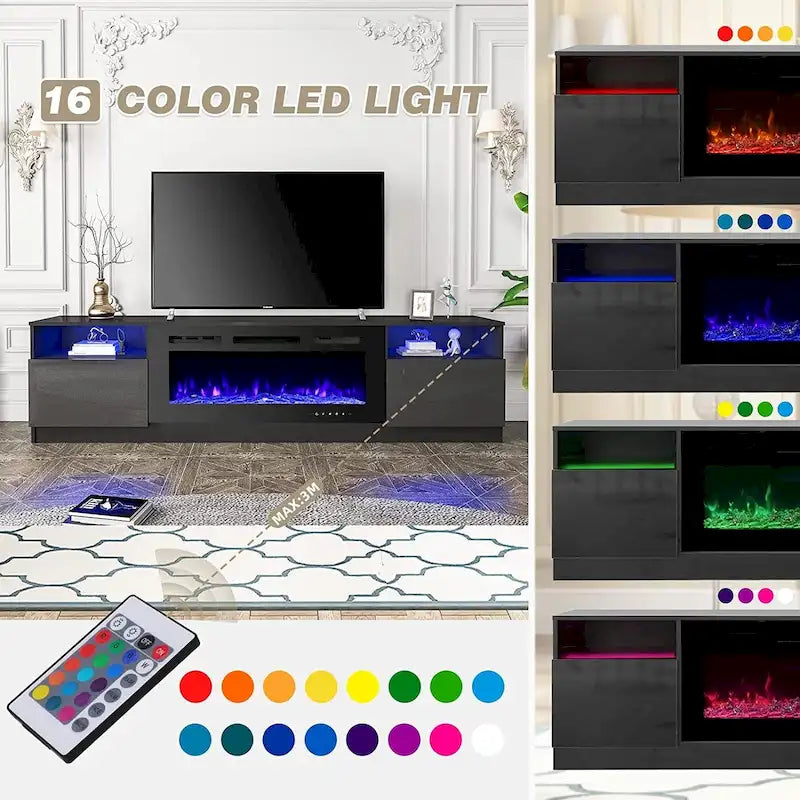 Meuble TV électrique de 36 po avec foyer, centre de divertissement et console TV pour téléviseurs jusqu'à 80 po, chauffage d'appoint moderne pour salon
