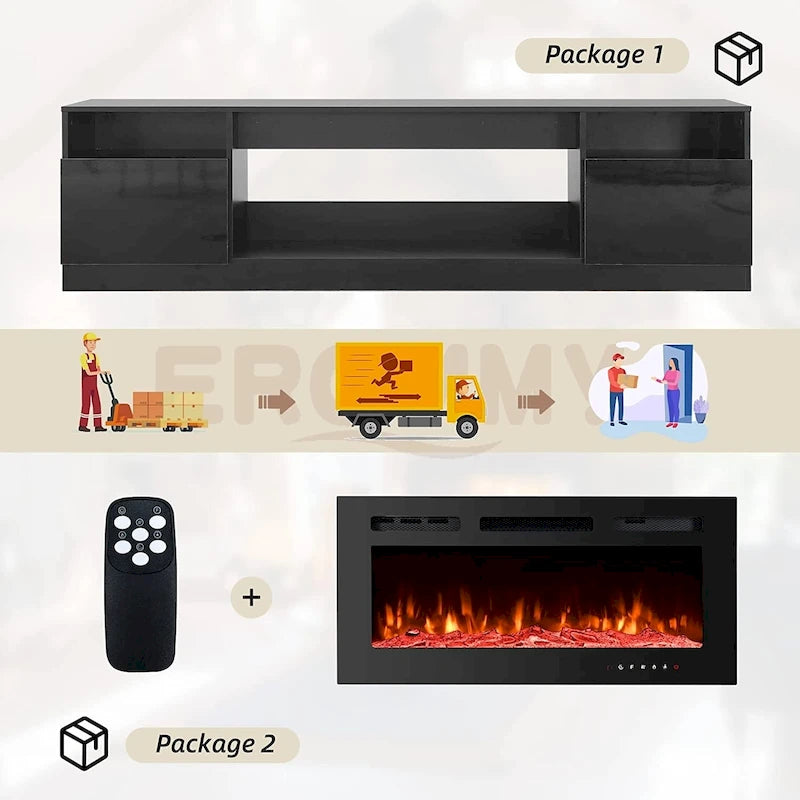 Meuble TV électrique de 36 po avec foyer, centre de divertissement et console TV pour téléviseurs jusqu'à 80 po, chauffage d'appoint moderne pour salon