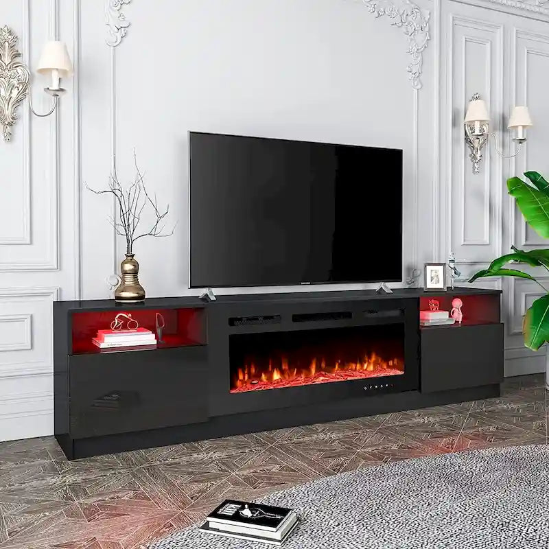 Meuble TV électrique de 36 po avec foyer, centre de divertissement et console TV pour téléviseurs jusqu'à 80 po, chauffage d'appoint moderne pour salon