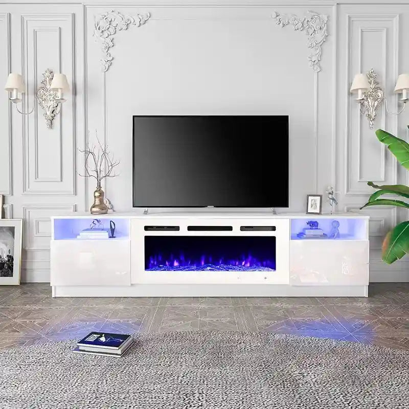 Meuble TV électrique de 36 po avec foyer, centre de divertissement et console TV pour téléviseurs jusqu'à 80 po, chauffage d'appoint moderne pour salon