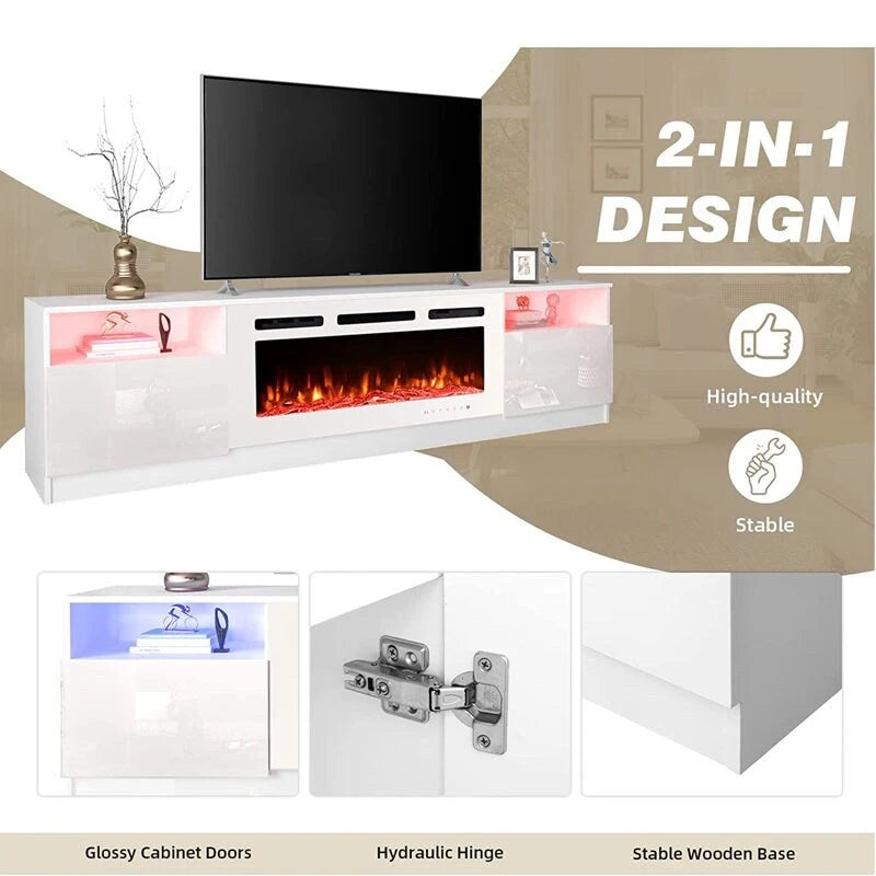 Meuble TV électrique de 36 po avec foyer, centre de divertissement et console TV pour téléviseurs jusqu'à 80 po, chauffage d'appoint moderne pour salon