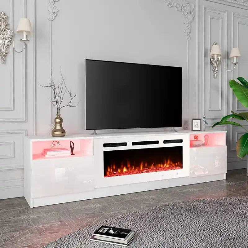 Meuble TV électrique de 36 po avec foyer, centre de divertissement et console TV pour téléviseurs jusqu'à 80 po, chauffage d'appoint moderne pour salon