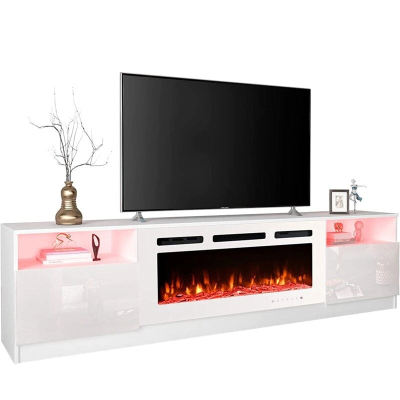 Meuble TV électrique de 36 po avec foyer, centre de divertissement et console TV pour téléviseurs jusqu'à 80 po, chauffage d'appoint moderne pour salon