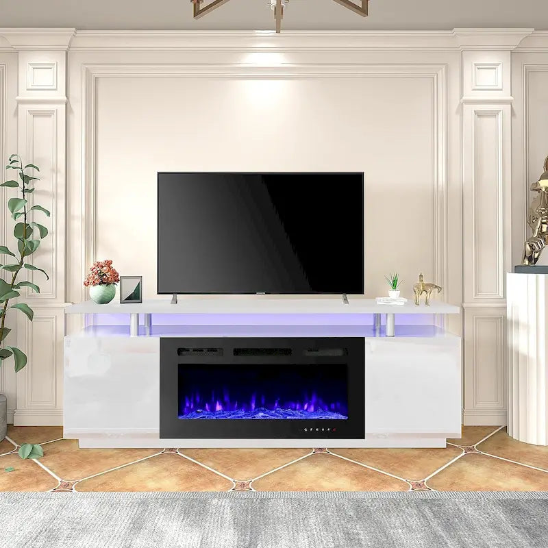Meuble TV électrique de 36 po avec foyer, centre de divertissement et console TV pour téléviseurs jusqu'à 80 po, chauffage d'appoint moderne pour salon