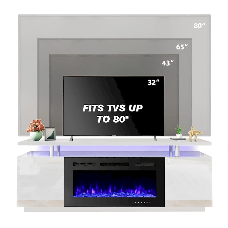 Meuble TV électrique de 36 po avec foyer, centre de divertissement et console TV pour téléviseurs jusqu'à 80 po, chauffage d'appoint moderne pour salon