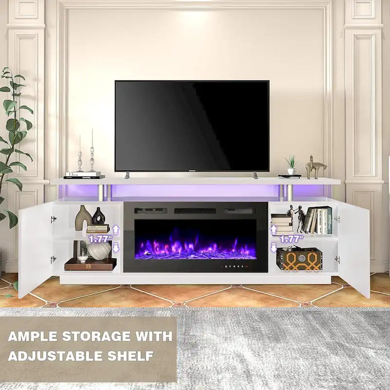 Meuble TV électrique de 36 po avec foyer, centre de divertissement et console TV pour téléviseurs jusqu'à 80 po, chauffage d'appoint moderne pour salon