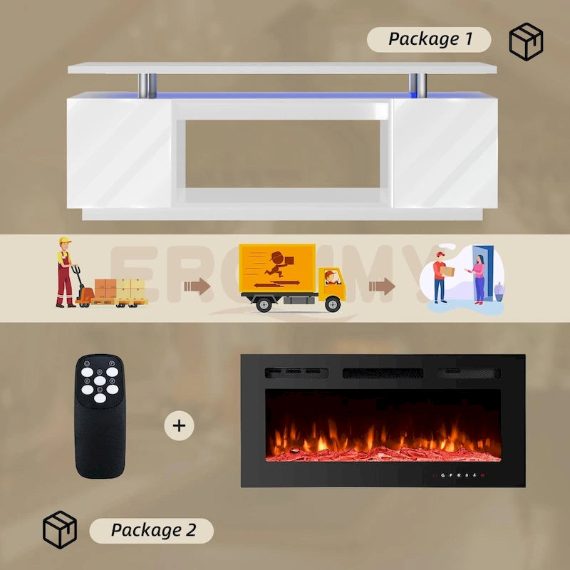 Meuble TV électrique de 36 po avec foyer, centre de divertissement et console TV pour téléviseurs jusqu'à 80 po, chauffage d'appoint moderne pour salon