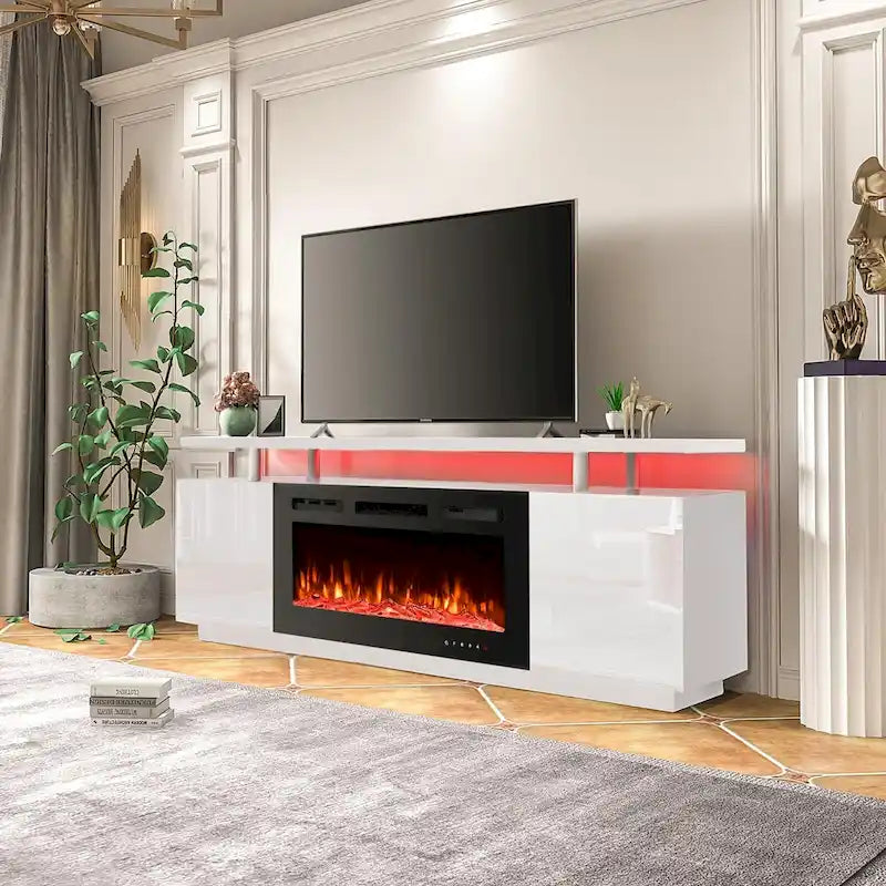 Meuble TV électrique de 36 po avec foyer, centre de divertissement et console TV pour téléviseurs jusqu'à 80 po, chauffage d'appoint moderne pour salon