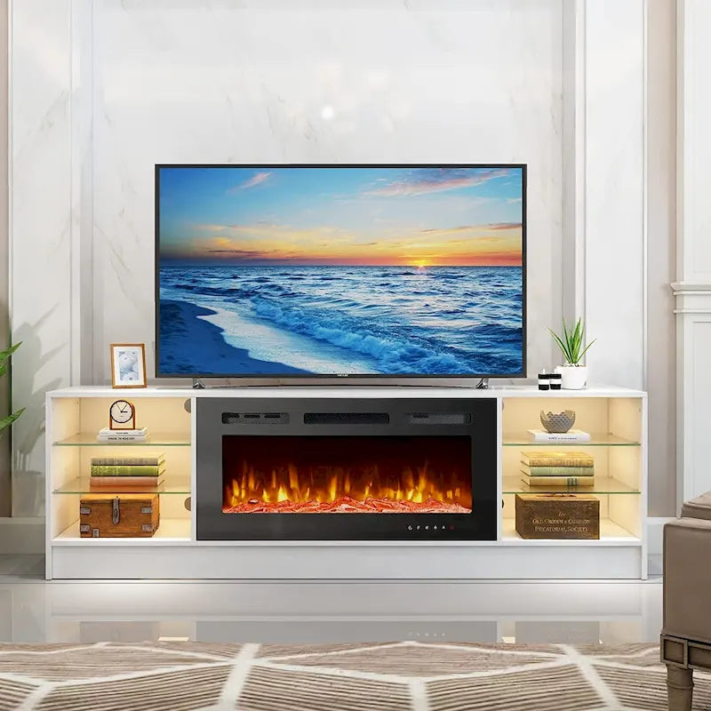 Meuble TV électrique de 36 po avec foyer, centre de divertissement et console TV pour téléviseurs jusqu'à 80 po, chauffage d'appoint moderne pour salon