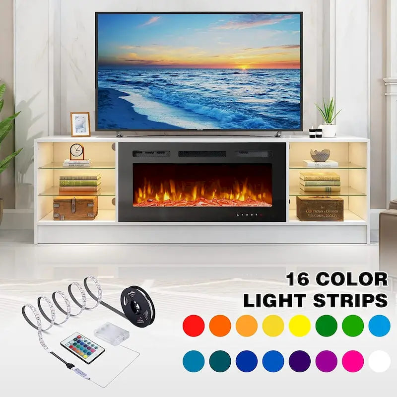 Meuble TV électrique de 36 po avec foyer, centre de divertissement et console TV pour téléviseurs jusqu'à 80 po, chauffage d'appoint moderne pour salon