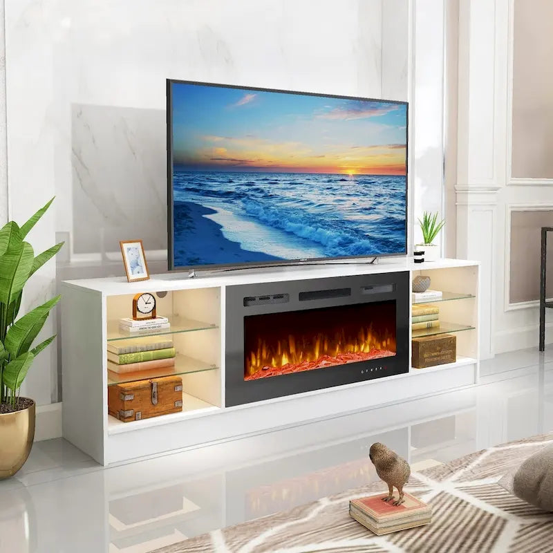Meuble TV électrique de 36 po avec foyer, centre de divertissement et console TV pour téléviseurs jusqu'à 80 po, chauffage d'appoint moderne pour salon