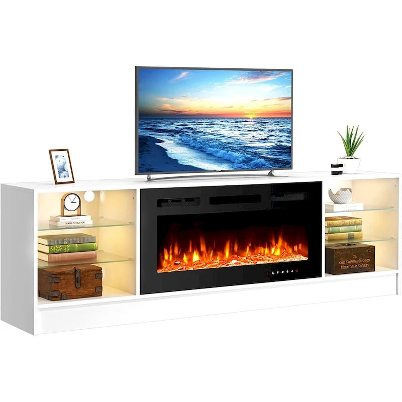Meuble TV électrique de 36 po avec foyer, centre de divertissement et console TV pour téléviseurs jusqu'à 80 po, chauffage d'appoint moderne pour salon