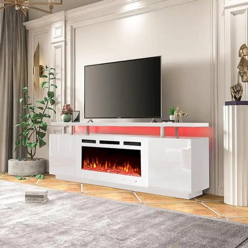 Meuble TV électrique de 36 po avec foyer, centre de divertissement et console TV pour téléviseurs jusqu'à 80 po, chauffage d'appoint moderne pour salon