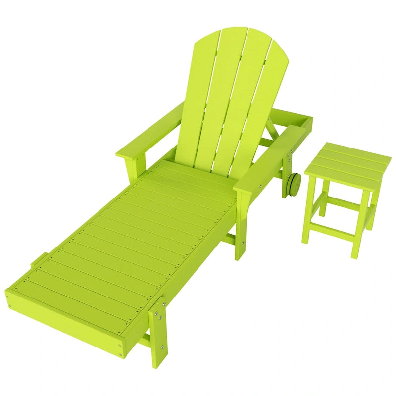 Polytrends Laguna Chaise longue inclinable en polyéthylène haute densité pour extérieur, terrasse et piscine, toutes saisons, avec table d'appoint (ensemble 2 pièces)