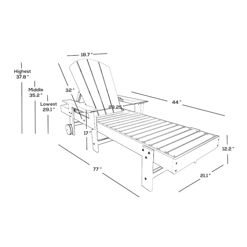 Polytrends Laguna Chaise longue inclinable en polyéthylène haute densité pour extérieur, terrasse et piscine, toutes saisons, avec table d'appoint (ensemble 2 pièces)