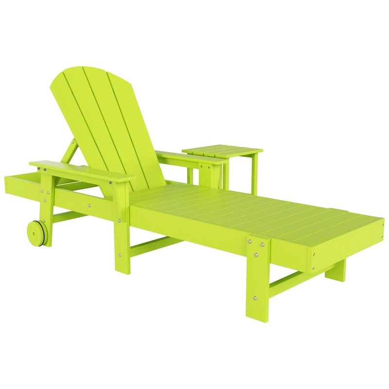 Polytrends Laguna Chaise longue inclinable en polyéthylène haute densité pour extérieur, terrasse et piscine, toutes saisons, avec table d'appoint (ensemble 2 pièces)