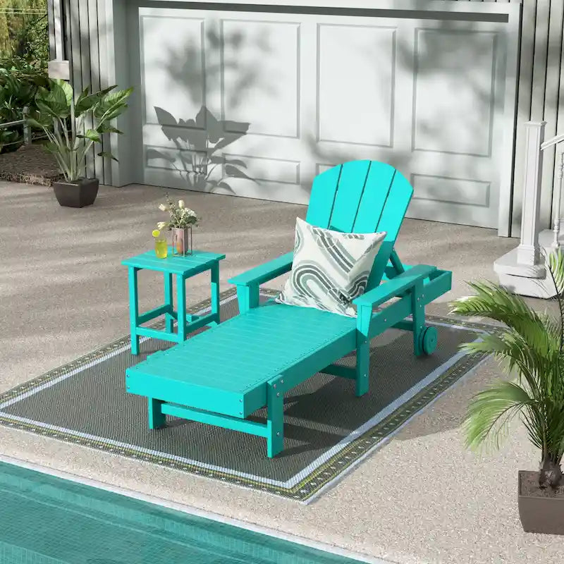 Polytrends Laguna Chaise longue inclinable en polyéthylène haute densité pour extérieur, terrasse et piscine, toutes saisons, avec table d'appoint (ensemble 2 pièces)