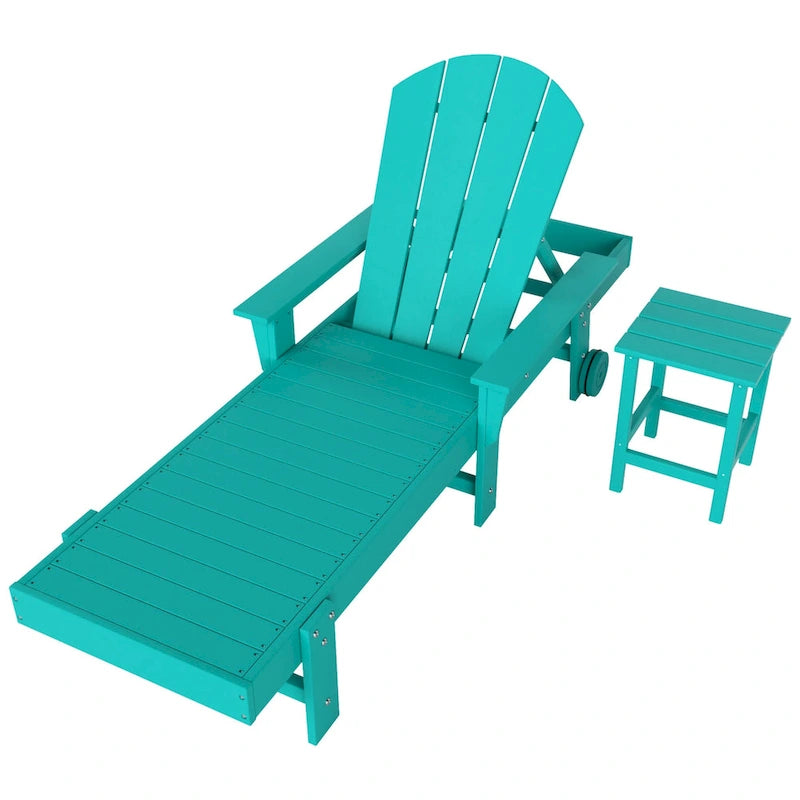 Polytrends Laguna Chaise longue inclinable en polyéthylène haute densité pour extérieur, terrasse et piscine, toutes saisons, avec table d'appoint (ensemble 2 pièces)