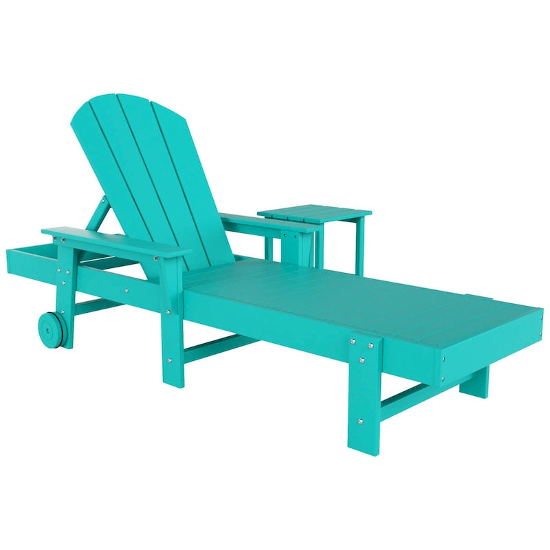 Polytrends Laguna Chaise longue inclinable en polyéthylène haute densité pour extérieur, terrasse et piscine, toutes saisons, avec table d'appoint (ensemble 2 pièces)