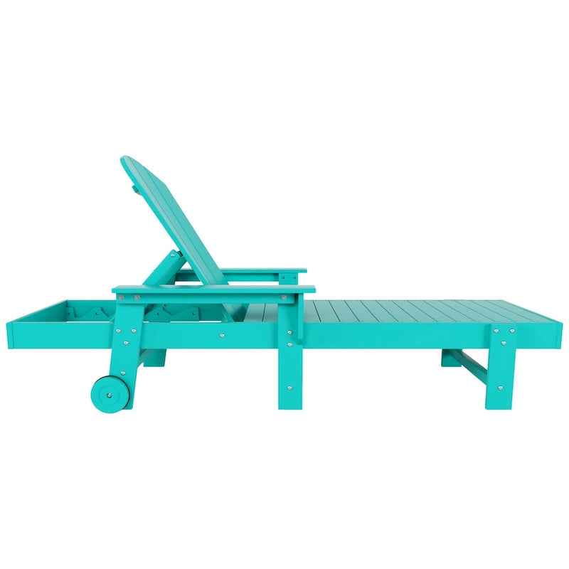 Polytrends Laguna Chaise longue inclinable en polyéthylène haute densité pour extérieur, terrasse et piscine, toutes saisons, avec table d'appoint (ensemble 2 pièces)