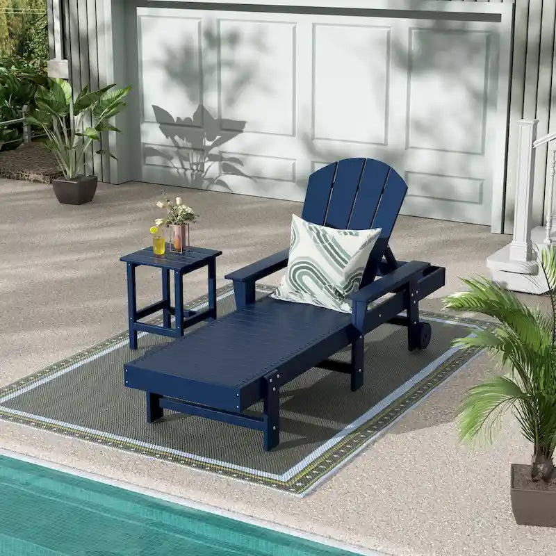 Polytrends Laguna Chaise longue inclinable en polyéthylène haute densité pour extérieur, terrasse et piscine, toutes saisons, avec table d'appoint (ensemble 2 pièces)