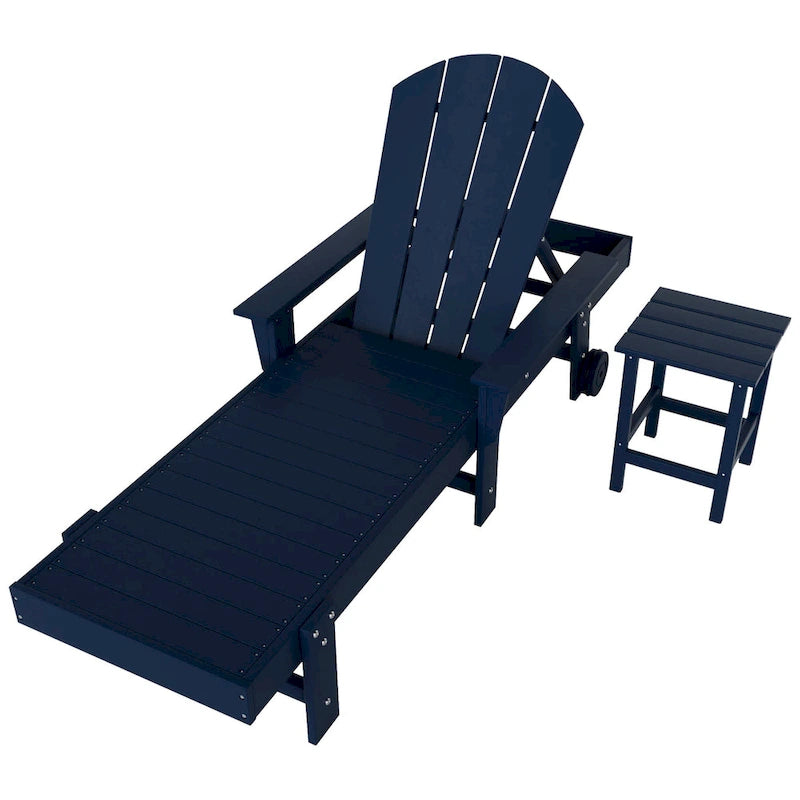Polytrends Laguna Chaise longue inclinable en polyéthylène haute densité pour extérieur, terrasse et piscine, toutes saisons, avec table d'appoint (ensemble 2 pièces)