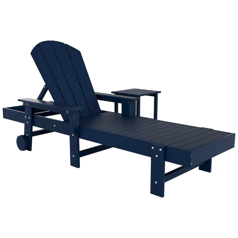Polytrends Laguna Chaise longue inclinable en polyéthylène haute densité pour extérieur, terrasse et piscine, toutes saisons, avec table d'appoint (ensemble 2 pièces)