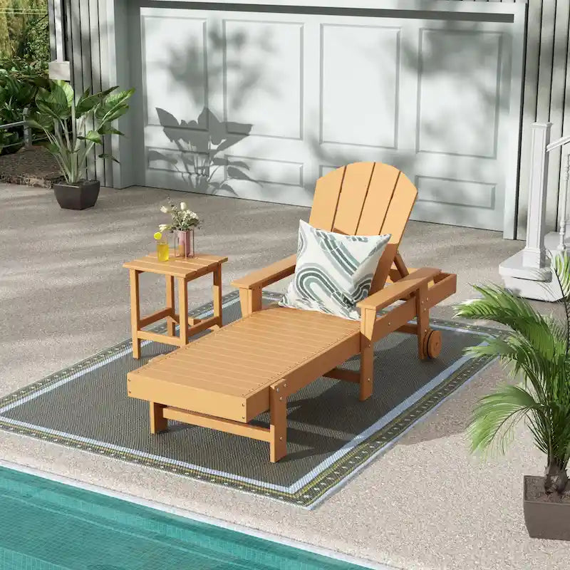 Polytrends Laguna Chaise longue inclinable en polyéthylène haute densité pour extérieur, terrasse et piscine, toutes saisons, avec table d'appoint (ensemble 2 pièces)