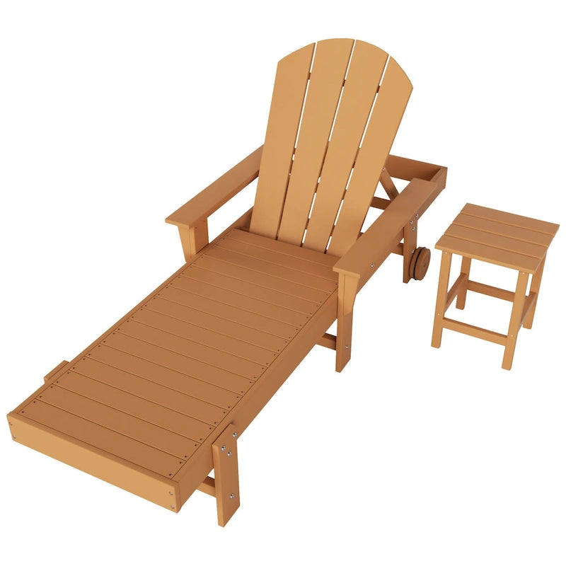 Polytrends Laguna Chaise longue inclinable en polyéthylène haute densité pour extérieur, terrasse et piscine, toutes saisons, avec table d'appoint (ensemble 2 pièces)