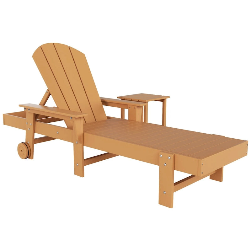 Polytrends Laguna Chaise longue inclinable en polyéthylène haute densité pour extérieur, terrasse et piscine, toutes saisons, avec table d'appoint (ensemble 2 pièces)