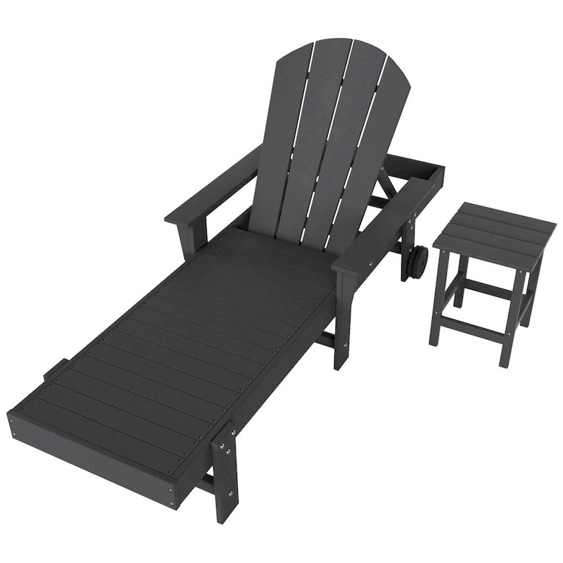 Polytrends Laguna Chaise longue inclinable en polyéthylène haute densité pour extérieur, terrasse et piscine, toutes saisons, avec table d'appoint (ensemble 2 pièces)