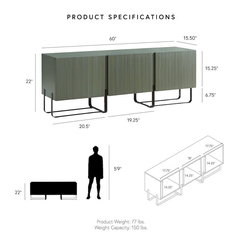 Meuble TV de rangement à 3 portes DH BASIC Modern 60 pouces par Denhour